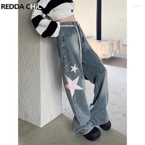 Dżinsy damskie Reddachic Star Y2K Woman Buggy Bleached Blue Wash Pockets High Talle 90s Retro Skater Szerokie spodnie Lose Fit Fasual Spoders