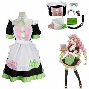 anime Kanroji Mitsuri Cosplay Costume Lolita Sexy Maid Outfit Braid Wig Love Hira Adult Gift U0CP#