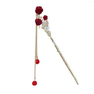 Hårklipp Barrettes Chinese Flower Sticks Vintage Tassel Chignon Rhinestone Flocked Stick Gift till Birthday Christmas Drop Delivery J Otju3