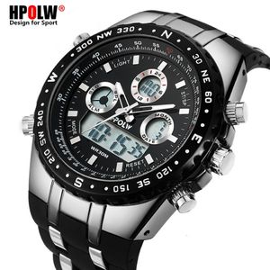 남자 고급 아날로그 디지털 쿼츠 시계 새로운 브랜드 hpolw 캐주얼 시계 남자 G 스타일 방수 스포츠 군용 충격 시계 CJ207C