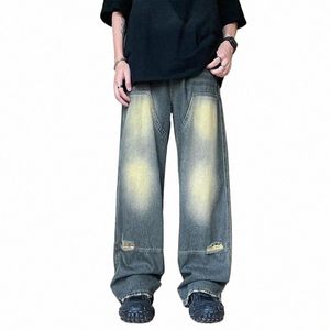 Męskie dżinsy wysoko w talii Wedcie proste lampę szerokie nogi Projekt Sense Hip Hop Premium Draging Jeans Ubranie L1nr#