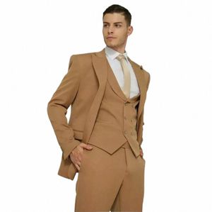 Brown italienska lyxiga herrar kostymer Groom's Wedding Suit Men Jacket sätter 3 stycken Custom Tuxedo Elegant Dr Blazer+Pants+Vest 60KO#