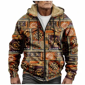 men's Cott Zipper Outerwear Man Printed Casual Lg Sleeve Fleece Pocket Jackets Winter Arctic Veet Pocket Warm Hooded Coats q0Vz#