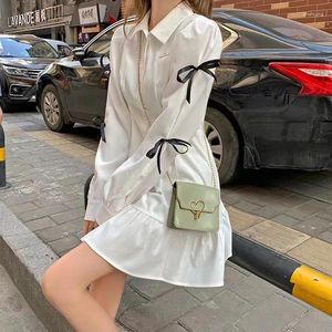 Casual Dresses Korean Fashion Kawaii Mini Dress Women White Harajuku Long Sleeves Fall Clothes Outfits Streetwear
