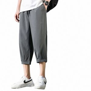 Pantaloni corti Pantaloncini da uomo Estate Seta di ghiaccio Trendy Dritto Grandi dimensioni Sport Casual Pantaloni medi a otto punti y9oB #