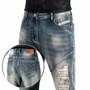 men's Fi Spliced Stretch Retro Jeans Brand Slim Fit Pants Hip Hop Party F2rj#