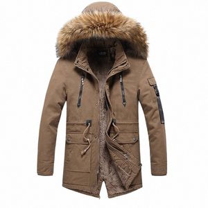 Winter Parkas jacka män fi huva päls krage vindbrytare ytterkläder casual mid-lg ullfoder håller varma mensjackor rockar g6eu#