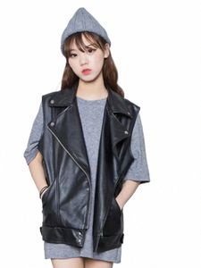 woman Faux PU Leather Vest Waistcoat Female Solid Motorcycle Vests Autumn New High Quality Sleevel Zipper Vests Tops G168 S4ZY#