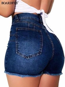 Mulheres quebradas denim shorts senhoras casual cintura alta estiramento buraco rasgado calças curtas feminino verão hotpant magro ajuste shorts k1fv #