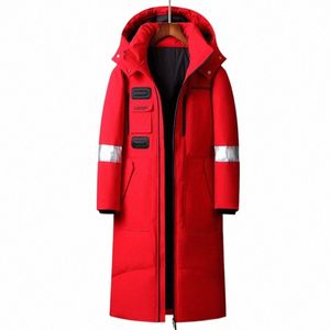 winter New Men Lg White Duck Down Jackets Hooded Fi Thicken Warm Overcoats Loose Down Coats Man Parkas Black Red White H5vd#