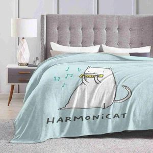 Blankets Harmonicat Selling Room Household Flannel Blanket Musical Note Crotchet Quaver Play Funny Illustrated Kitty