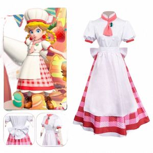 princ Peach Cosplay Fantasia Costume Disguise for Adult Women Maid Dr Role Play Outfits Halen Carnival Party Clothes j5fv#