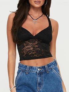 Tanques femininos Mulheres Lace Flor Bordado Regatas Apertado Equipado Profundo Pescoço Cami Bustier Sexy Sem Mangas Crop Top Camisa