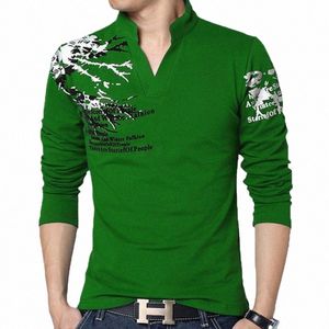 Spring Autumn Męski kołnierz męski T-shirt Nowy Fi Printed LG Sleeve T Koszulki Męskie Casual Slim Fit Trees 5xl 64Uh#