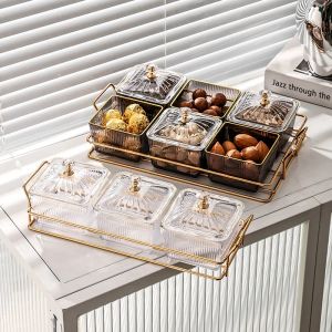 Frame Dried Fruit Salad Plate Snack Dishes Transparent Square Dessert Jar Dish Grid Food Storage Preserved Tray Box Lid Bowl Tableware