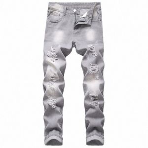 Mens rippade jeans Autumn Slim Fit Distraed Streetwear Denim Pants Casual Retro Biker Jeans Men Hip Hop Byxor plus storlek 42 N5B3#