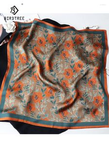 Scarves Birdtree Real Silk Women Elegant Scarf Flower Print Fashion Versatile Mom's Gift Kerchief 2024 Spring A41430QC