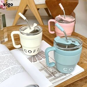 1 pc, tazza VIGO con coperchio e paglia, 480 ml/16.23 once di caffè in acciaio inossidabile mini bicchieri, tazze d'acqua isolate, bevande invernali estive, regali di compleanno