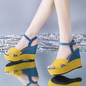 Sandals 2024 New Fashion Summer Sandal Women Buckle Beige Yellow Bsice Shoes Non-slip Basic 11cm Heel 35-40 Sandales Femmes H240328P6AD