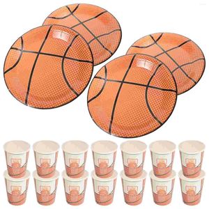 Stoviglie usa e getta 40 pezzi Forniture per feste di basket Piatti di carta Tazze Set da tavola per la riunione di compleanno Baby Shower (Tazza casuale