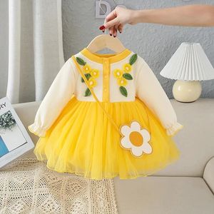 Baby Girls Long Sleeve Dress Kids Cotton Patchwork Full Dresses for Cute Mesh Princess Outfits Clothing 2 3 4 240325