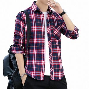 casual Plaid Shirt Men Slim Fit Cott Wool Male Lg Sleeve Shirts Men Fi Brand Plus Size M-5XL 2023 Spring New W1vH#