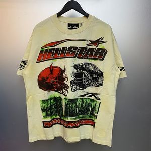 24SS USAスターウォッシュメンヘルメットティーヴィンテージレタープリントTシャツハイストリートスケートボードTシャツ0328