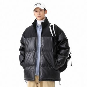 男性の特大の革のパーカー冬のジャケットfi因果韓国のゆるい暖かい濃厚なコートユニセックスダウンジャケットパフアウターウェアr9eq＃