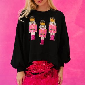 Nutcracker moletom para mulher 2000s padrão de lantejoulas em torno do pescoço manga longa hoodies topos festa de natal roupas streetwear 240308