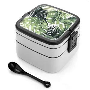 Dinnerware Tropical Leaves Double Layer Bento Box Lunch Salad Tropics Botanical Palm Tree Banana Tiki Plants Flowers