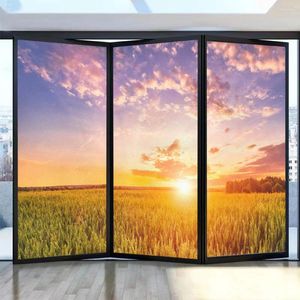 Window Stickers Privacy Film Cornfield View Pattern Frosted Stained Glass Door PVC Anti-UV Non-Glue Electrostatic