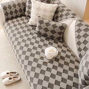 Stol täcker fast färg plysch soffa matta vinter förtjockad anti slip säte kudde ljus lyxig high-end läder täckduk