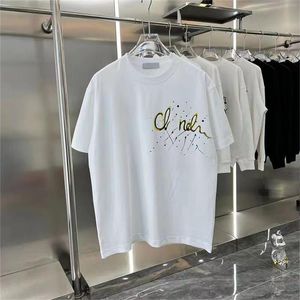 Designer masculino na moda nova marca de manga curta em torno do pescoço pintado à mão camiseta, unissex puro algodão casual meia manga casal camiseta