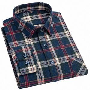 mens 100% Cott Brushed Lg Sleeve Plaid Check Shirts Single Pocket Soft Comfortable Casual Fi Standard Fit Butt Shirts 015x#