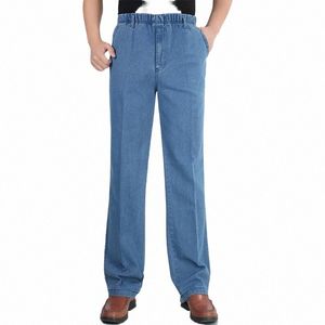 Ny vår- och hösten sommar elastisk midja manliga byxor höga midja män jeans stuga löst plus storlek 5xl byxor n4uw#