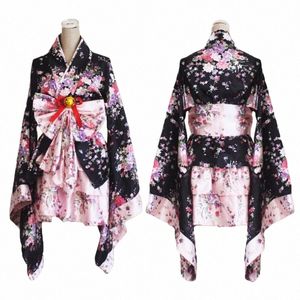 Japanese Kimo Sakura tryckt Lolita Pink Short Sexy Layered Kirt Maid Cosplay Costume Fancy Dr For Women C7ml#