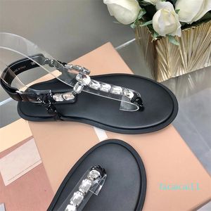 Crystal Empelled Sandals Summer Leather Slippers Flip-Flops Beach Shoes Clip Toe Sandaler Casual Shoes Flat Comfort Fashion Trend Designer