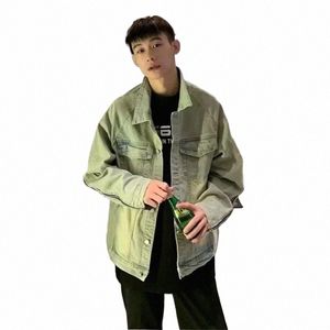 Jaqueta jeans masculina 2024 primavera outono casual lapela zíper cowboy lg mangas bolso cortado outerwear masculino harajuku jean casaco d9rg #