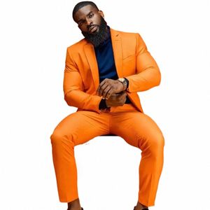 new Orange Men Wedding Suit 2 Pieces Groom Pants Set Party Prom Jacket Male Busin Wear Clothing Trajes De Hombre c8k5#