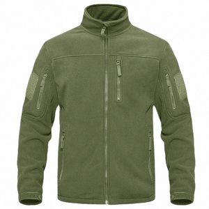 Vinter full zip up taktisk grön fleece jacka termiska varma arbetsrockar mensfickor safari jacka vandring utkläder vindbrytare l16p#