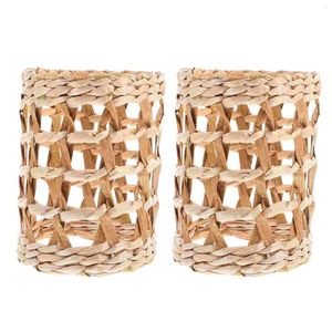 Tazze usa e getta Cannucce Set di vasi di paglia Copertura in rattan Porta maniche per tazze Decorazione per la casa in tessitura di vetro