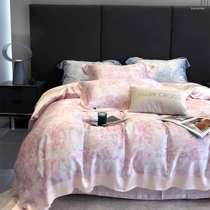 Zestawy pościeli 2024 EST Czteroczęściowe proste bawełniane podwójne domowe łóżek kołdra haftowany wygodny różowy kolor