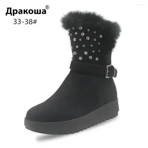 Boots Apakowa Princess Girls Winter Snow Warm Children Mid-Calf Cosy Casual Cold Weather Anti-slip Fur Lined Shoes With Zipper