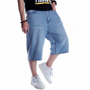 summer Hip Hop Short Jeans Men Straight Trouser Plus Size 46 Male Loose Board Shorts Vintage Streetwear Denim Shorts Light Blue S0MU#