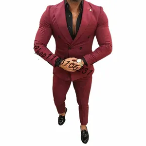 2 peça ternos masculinos duplos breasted para festa de casamento busin formal noivo smoking blazer calças fino ajuste trajes de hombre h4h9 #