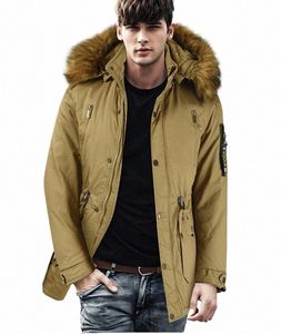 uomo addensare Parka collo di pelliccia con cappuccio manica Lg tasca con cerniera Butt media lunghezza solido Cott maschio cappotto invernale casual P4EK #