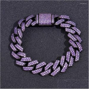 Łańcuchowe linki bransoletki lodowane łańcuchy dla mężczyzn kobiety 15 mm czarne fioletowe kubańskie cZ kamienna bransoletka bioder biżuterii Dostawa Dh2Hm202h