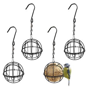 Outros suprimentos de pássaros Alimentando 4 pcs Wildlife Finch Home Garden Fat Ball Preto Ferro à prova de ferrugem para alimentador de pardal pendurado ao ar livre com 4 Dr Dh5TV