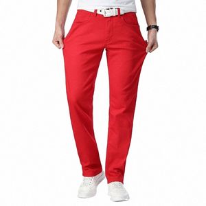 2024 New Autumn Men 's Red Jeans 클래식 스타일 스트레이트 탄성 코트 데님 바지 남성 브랜드 화이트 바지 Q9NZ#