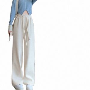 Women Wide Leg Corduroy Pants Winter Warm Causal Fleece fodrade byxor FI Korean Y2K Löst hög midja Estetiska byxor 49D7#